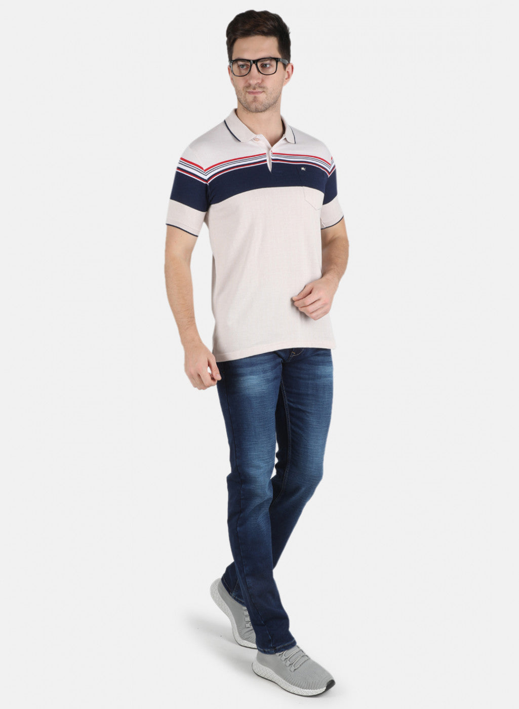 Men Beige Stripe T-Shirt