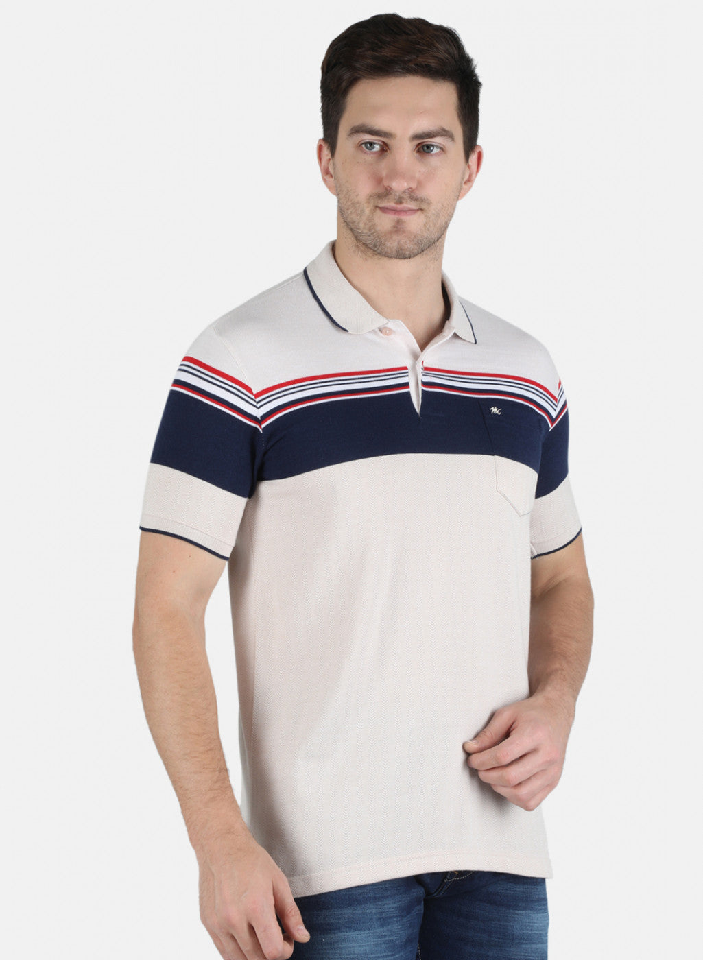 Men Beige Stripe T-Shirt