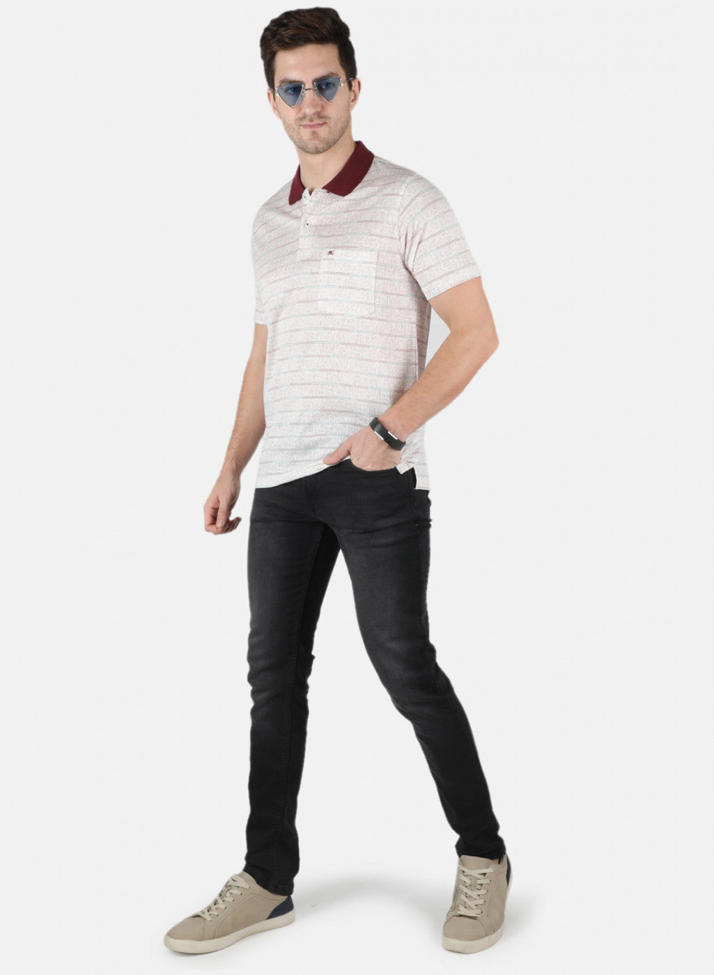 Men Maroon Stripe T-Shirt