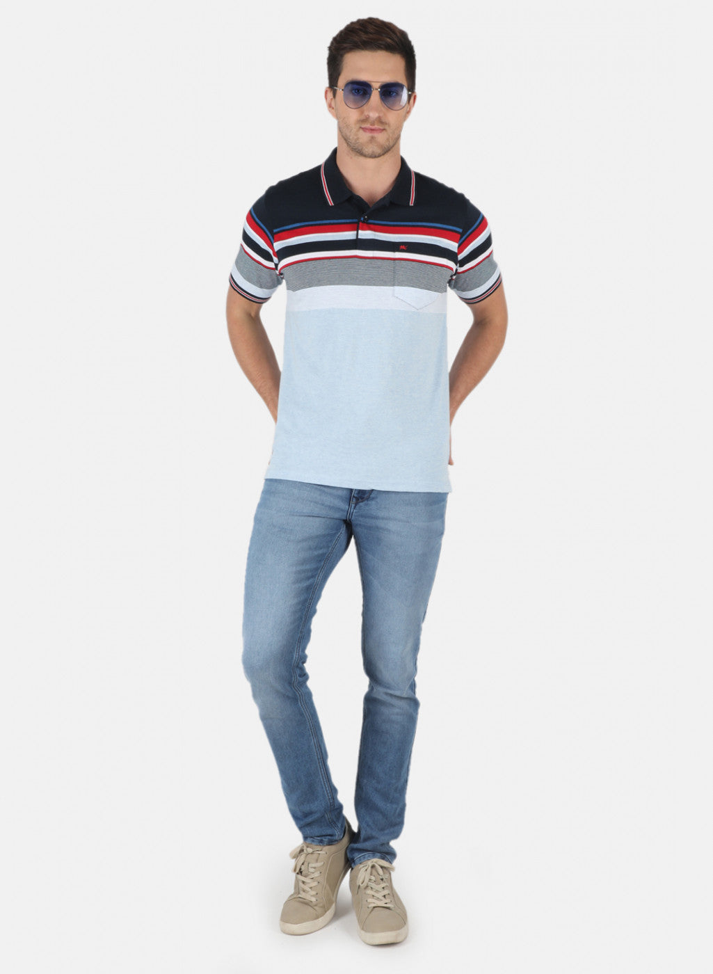 Men NAvy Blue Stripe T-Shirt