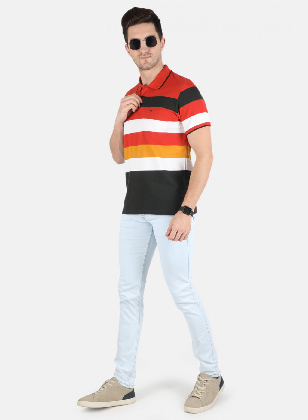 Men Multicolor Stripe T-Shirt