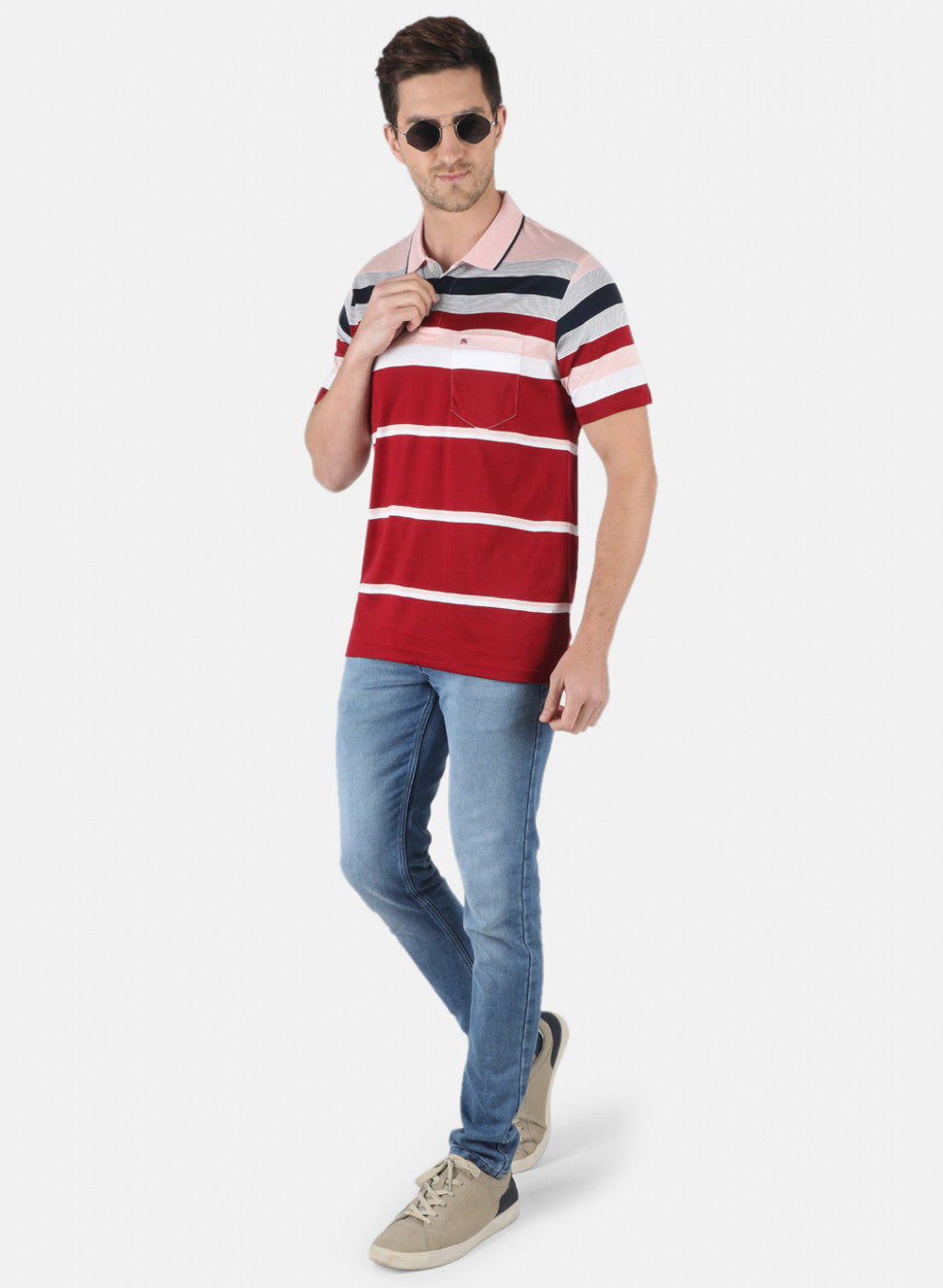 Men Pink Stripe T-Shirt