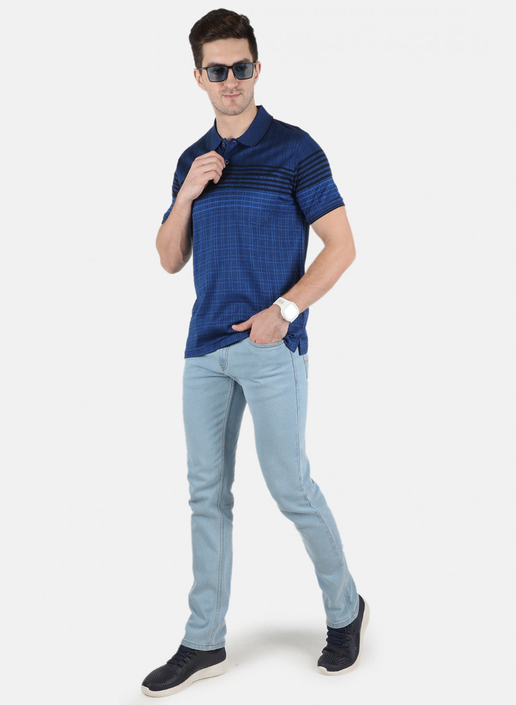 Men NAvy Blue Stripe T-Shirt