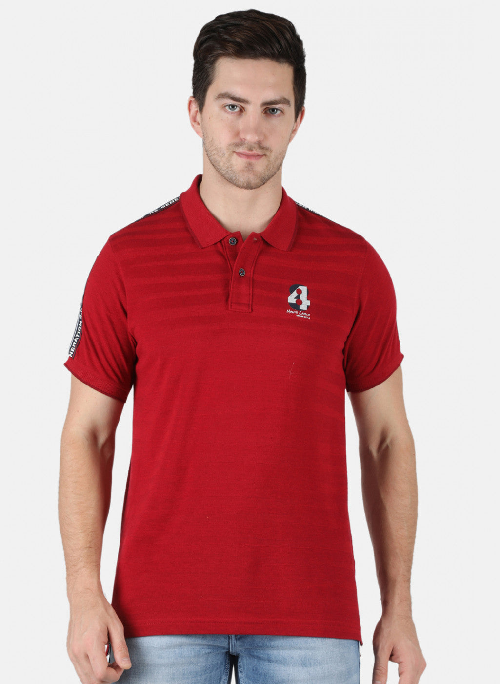 Men Maroon Self Design T-Shirt