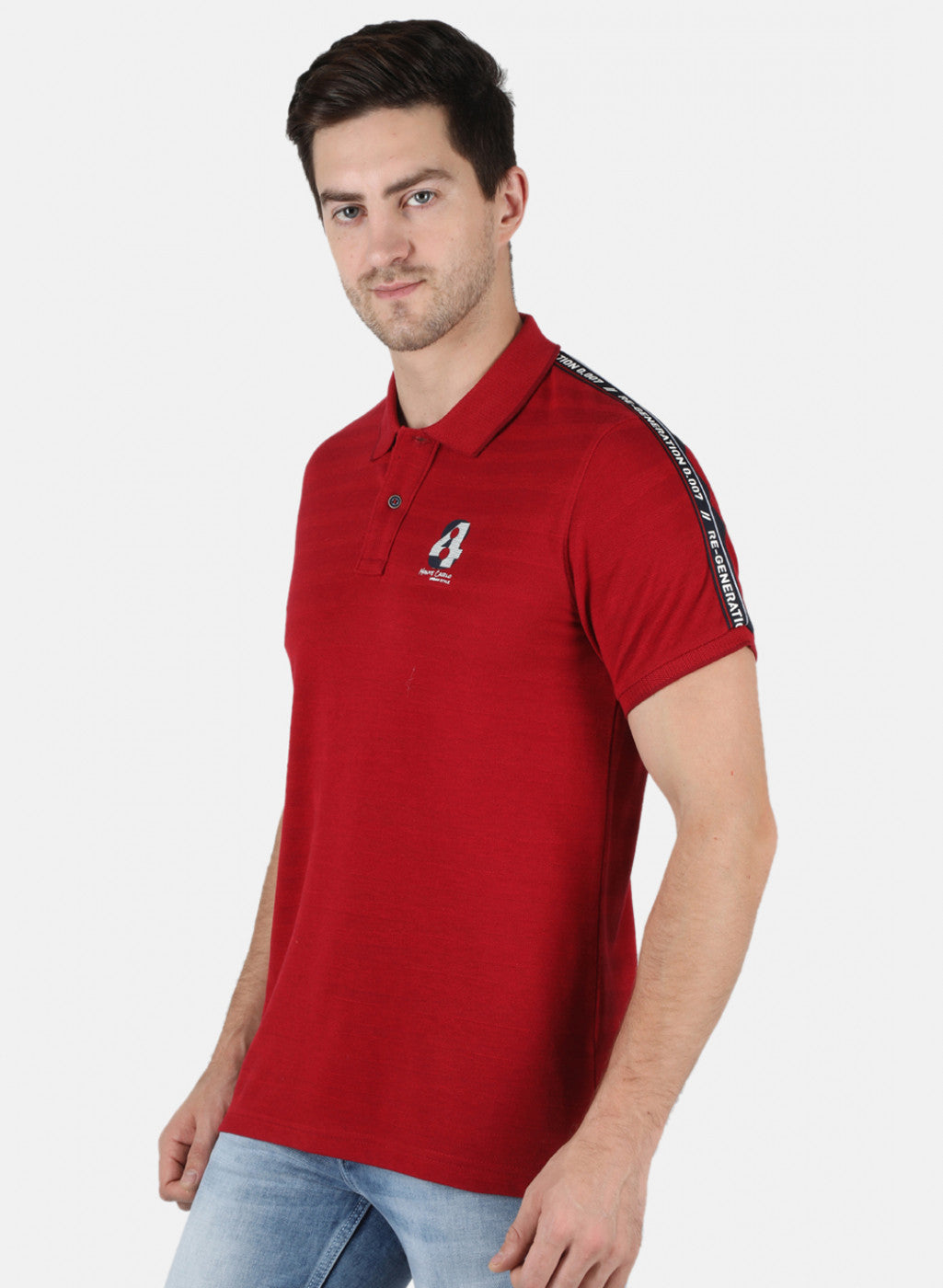 Men Maroon Self Design T-Shirt