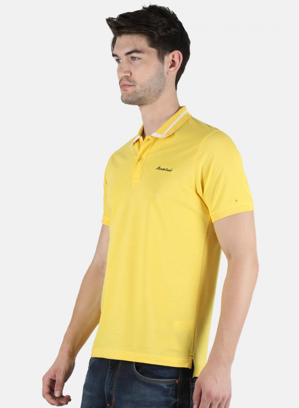 Men Yellow Plain T-Shirt