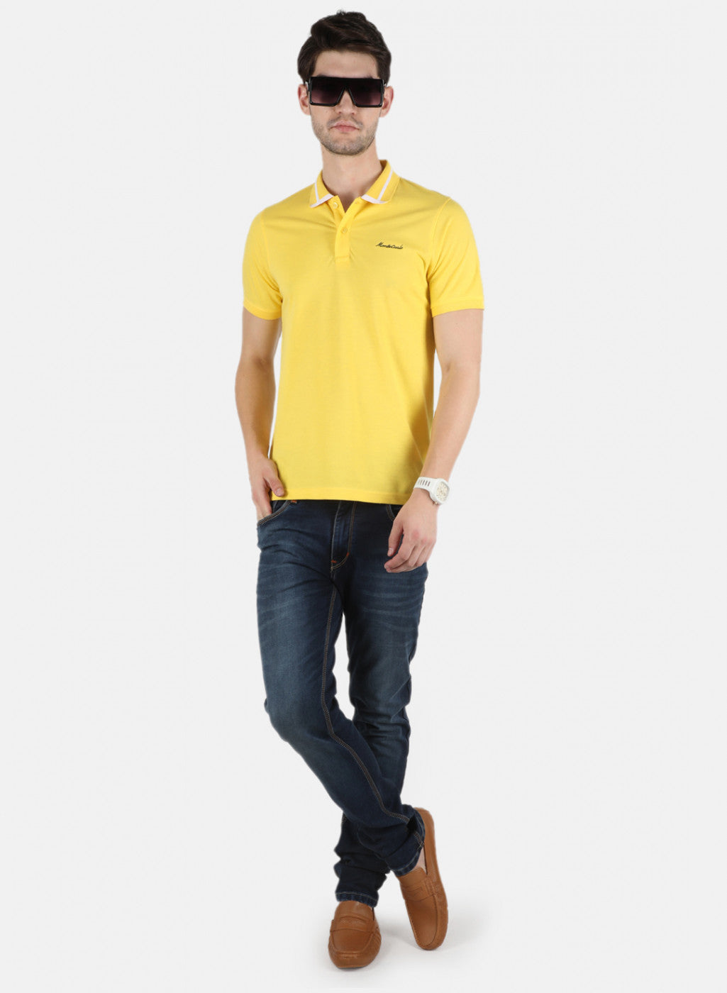 Men Yellow Plain T-Shirt