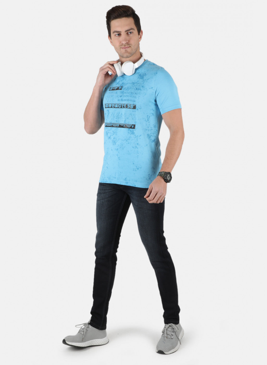 Men Sky Blue Printed T-Shirt