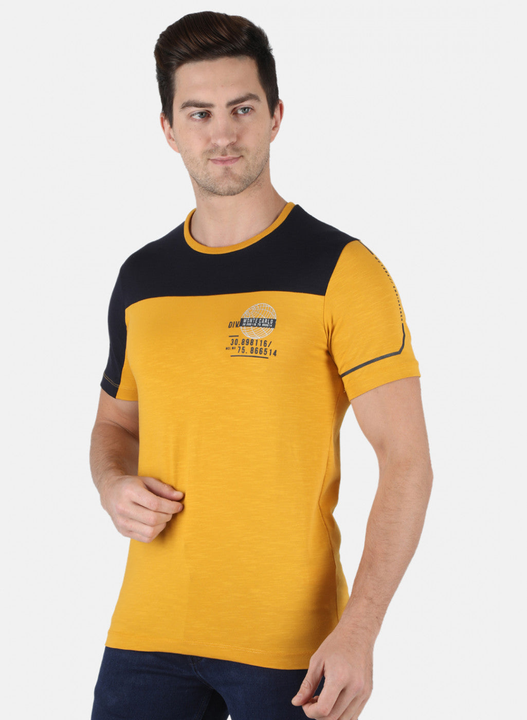 Men Yellow Plain T-Shirt