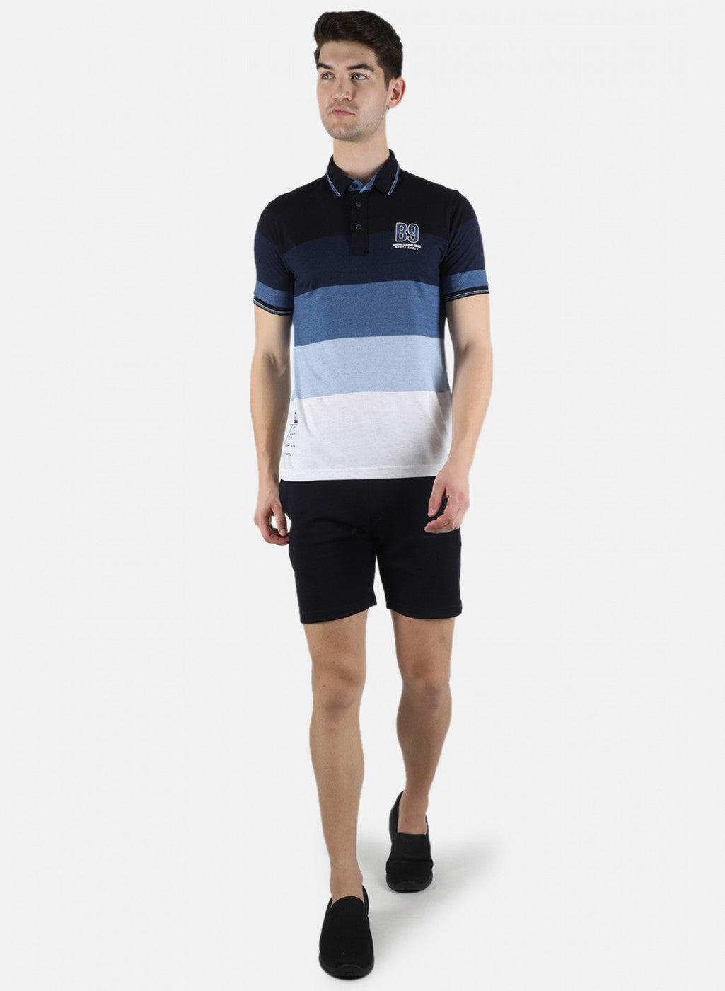 Men Blue Stripe Bermuda Set