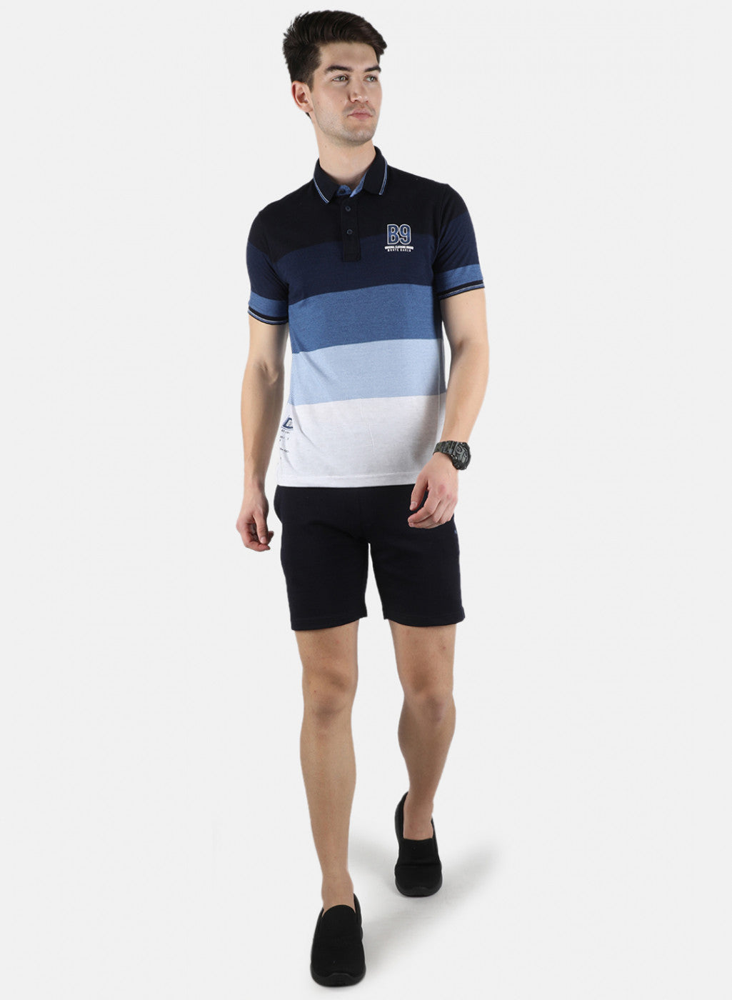 Men Blue Stripe Bermuda Set