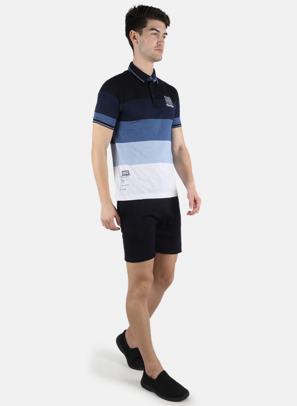 Men Blue Stripe Bermuda Set