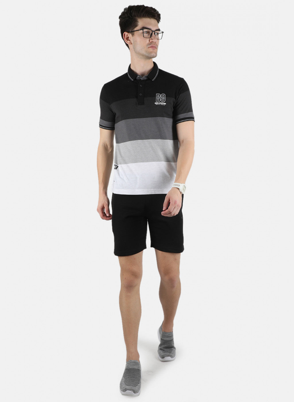 Men Black Stripe Bermuda Set