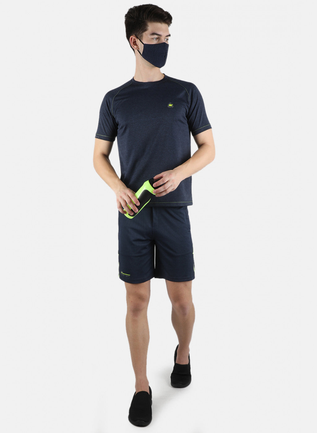 Men Blue Self Design Bermuda Set