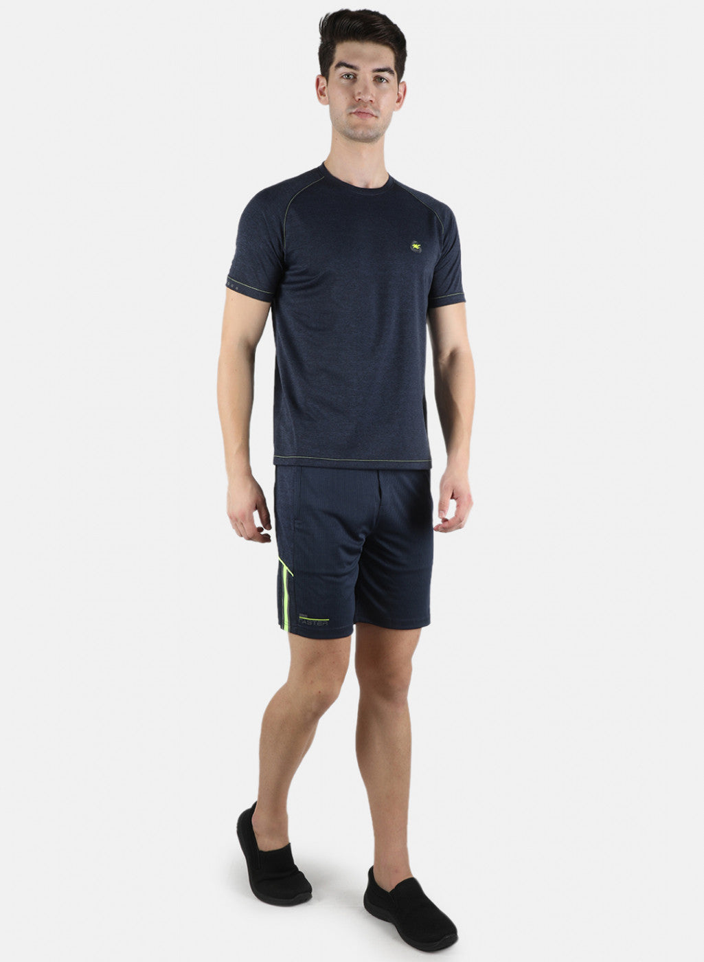 Men Blue Self Design Bermuda Set