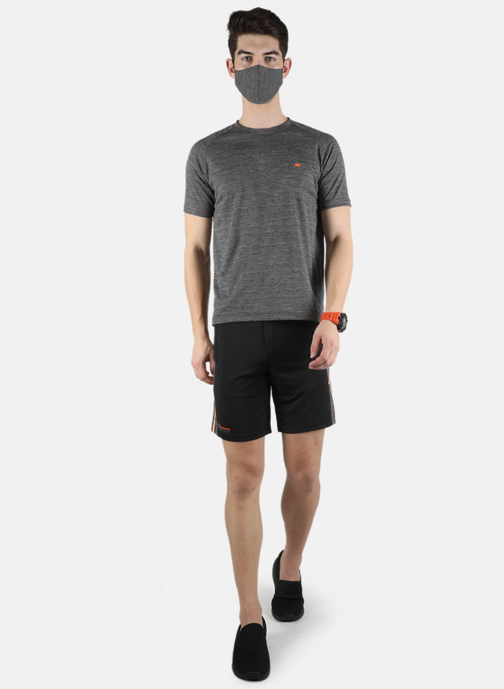 Men Black Self Design Bermuda Set