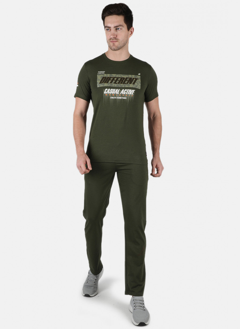 Men Olive Stripe Lower Set