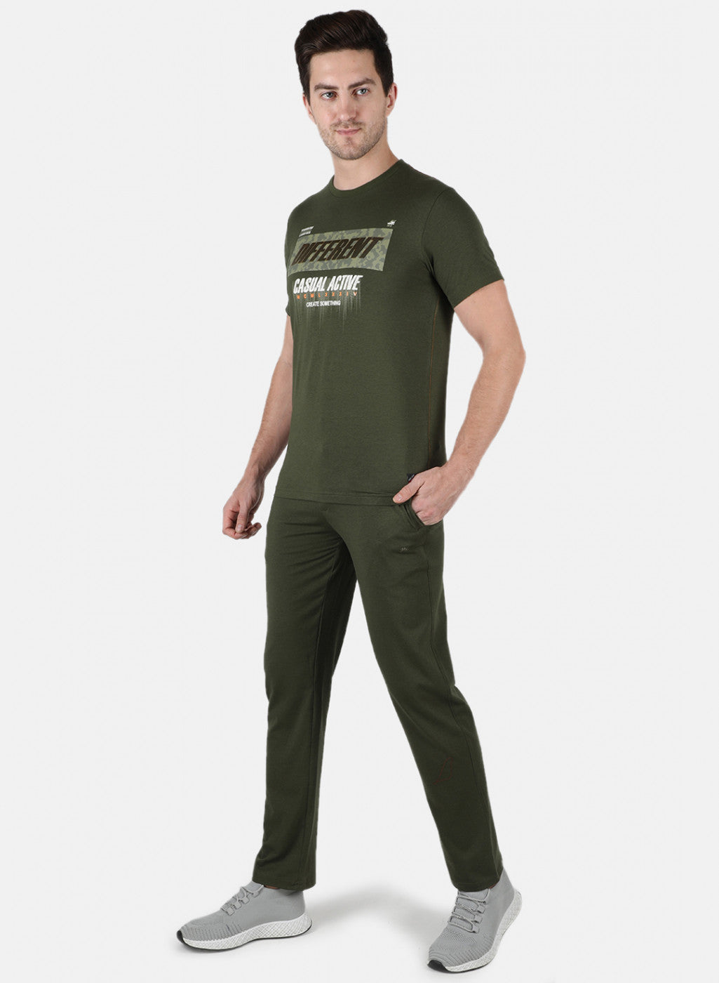 Men Olive Stripe Lower Set