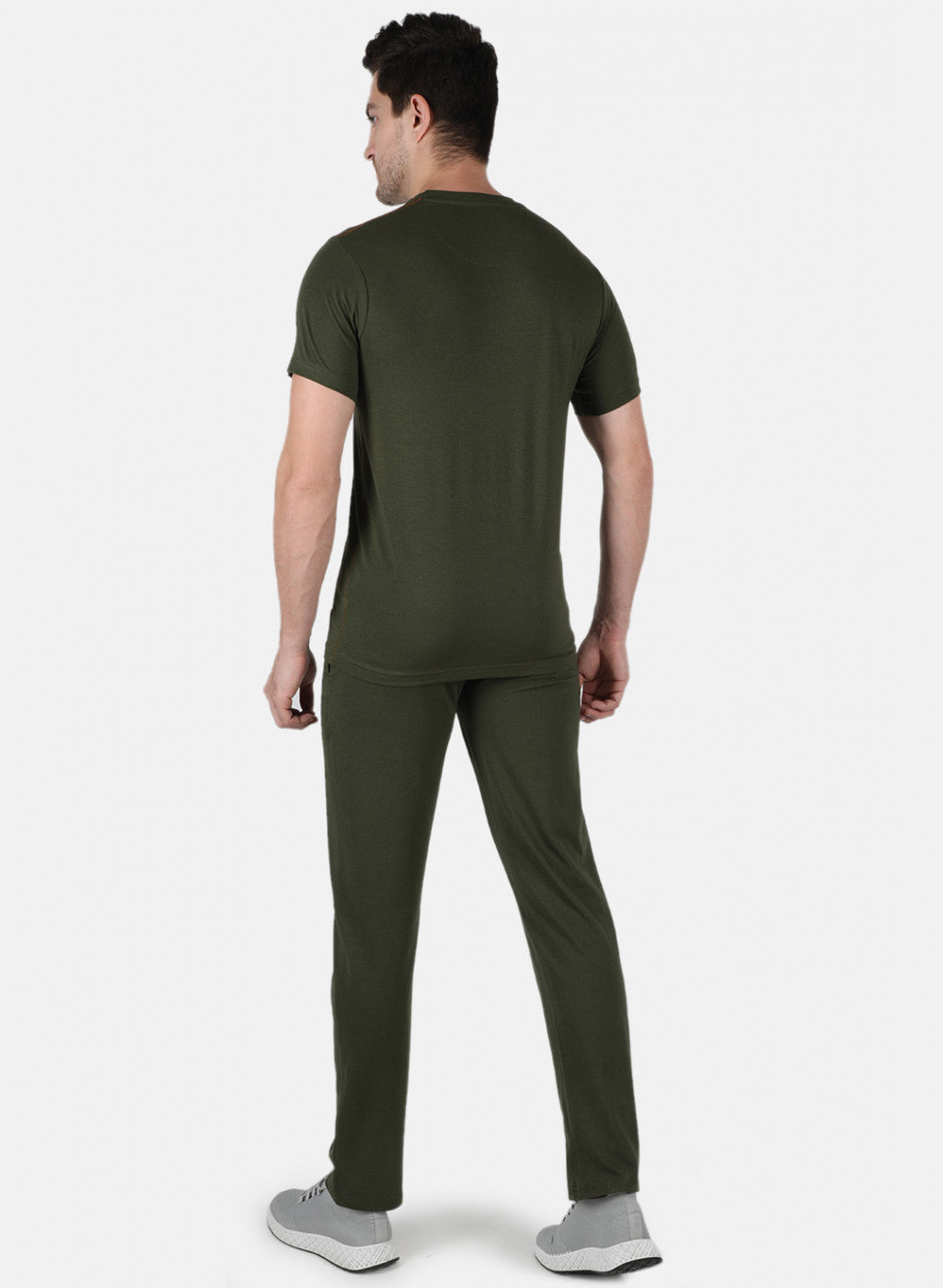 Men Olive Stripe Lower Set