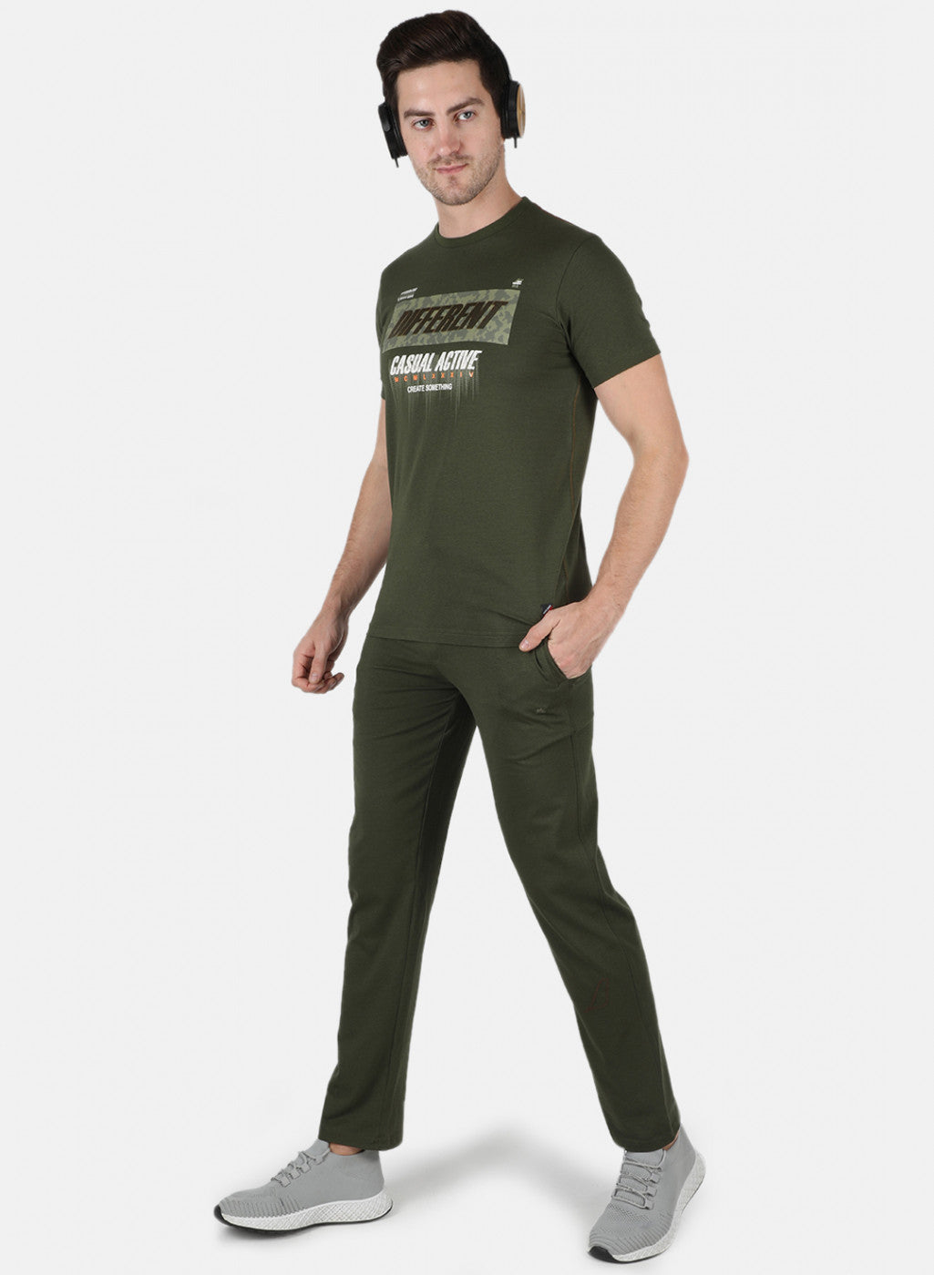 Men Olive Stripe Lower Set