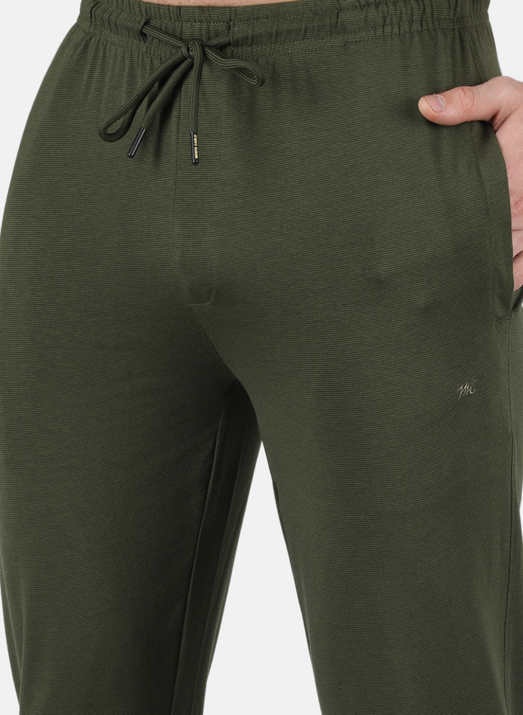 Men Olive Stripe Lower Set