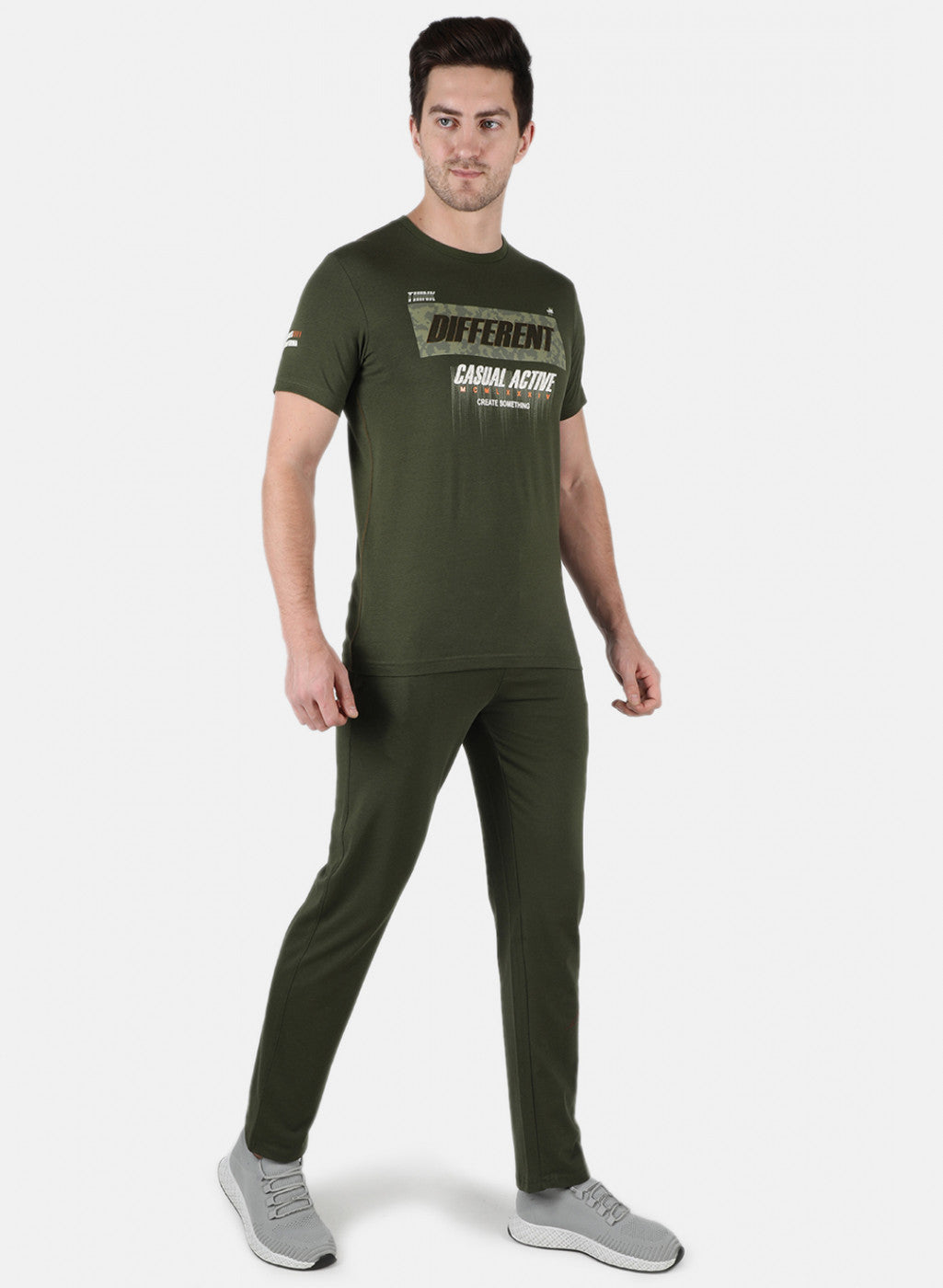 Men Olive Stripe Lower Set