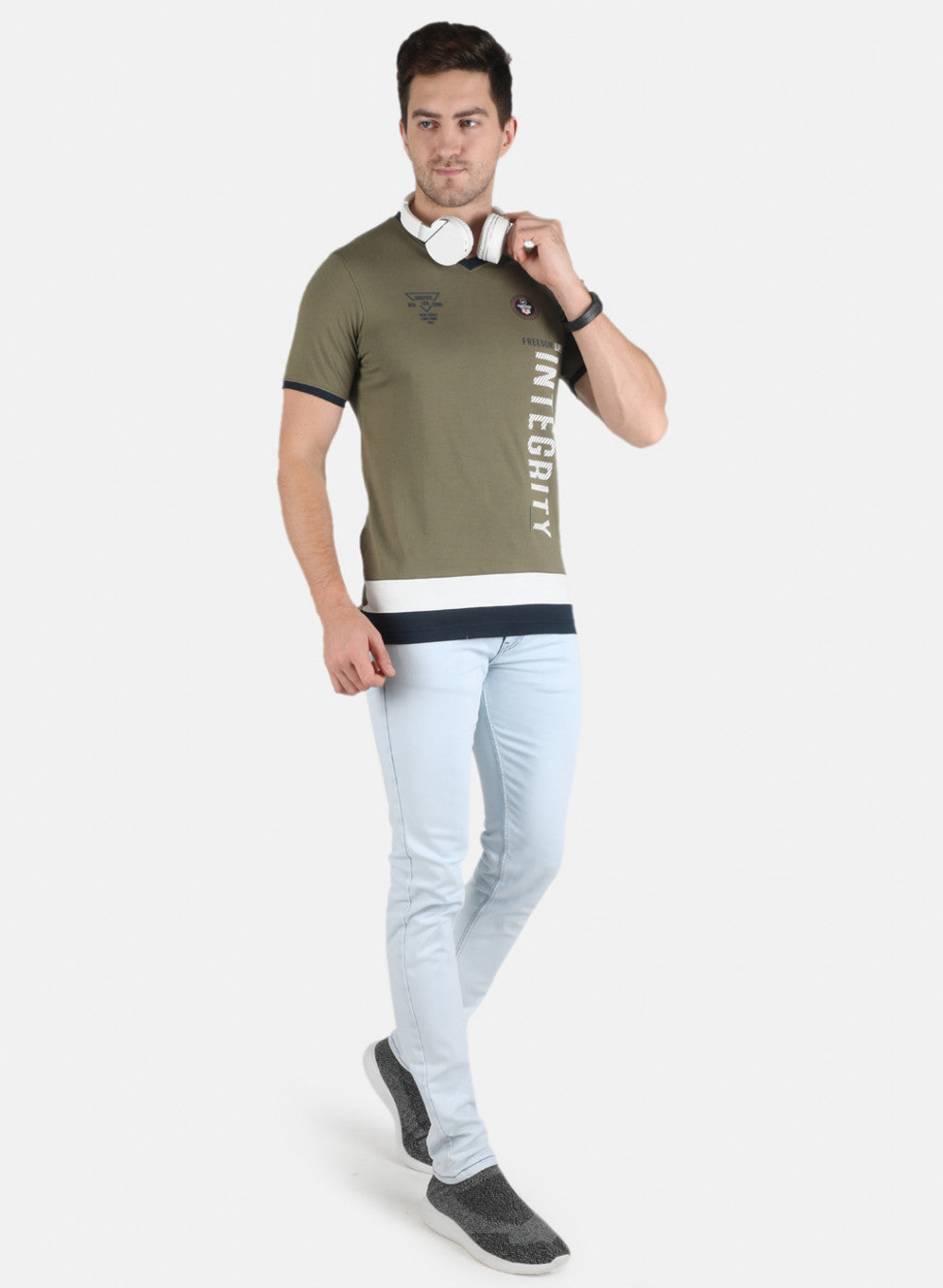 Men Olive Printed T-Shirt
