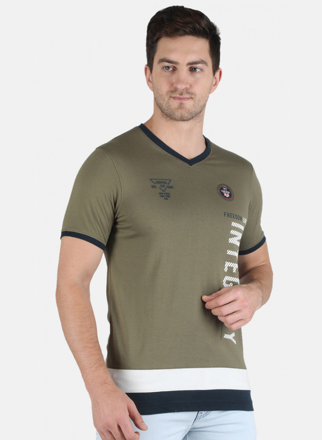 Men Olive Printed T-Shirt