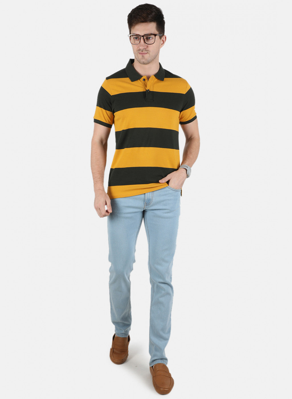 Men Mustard Stripe T-Shirt