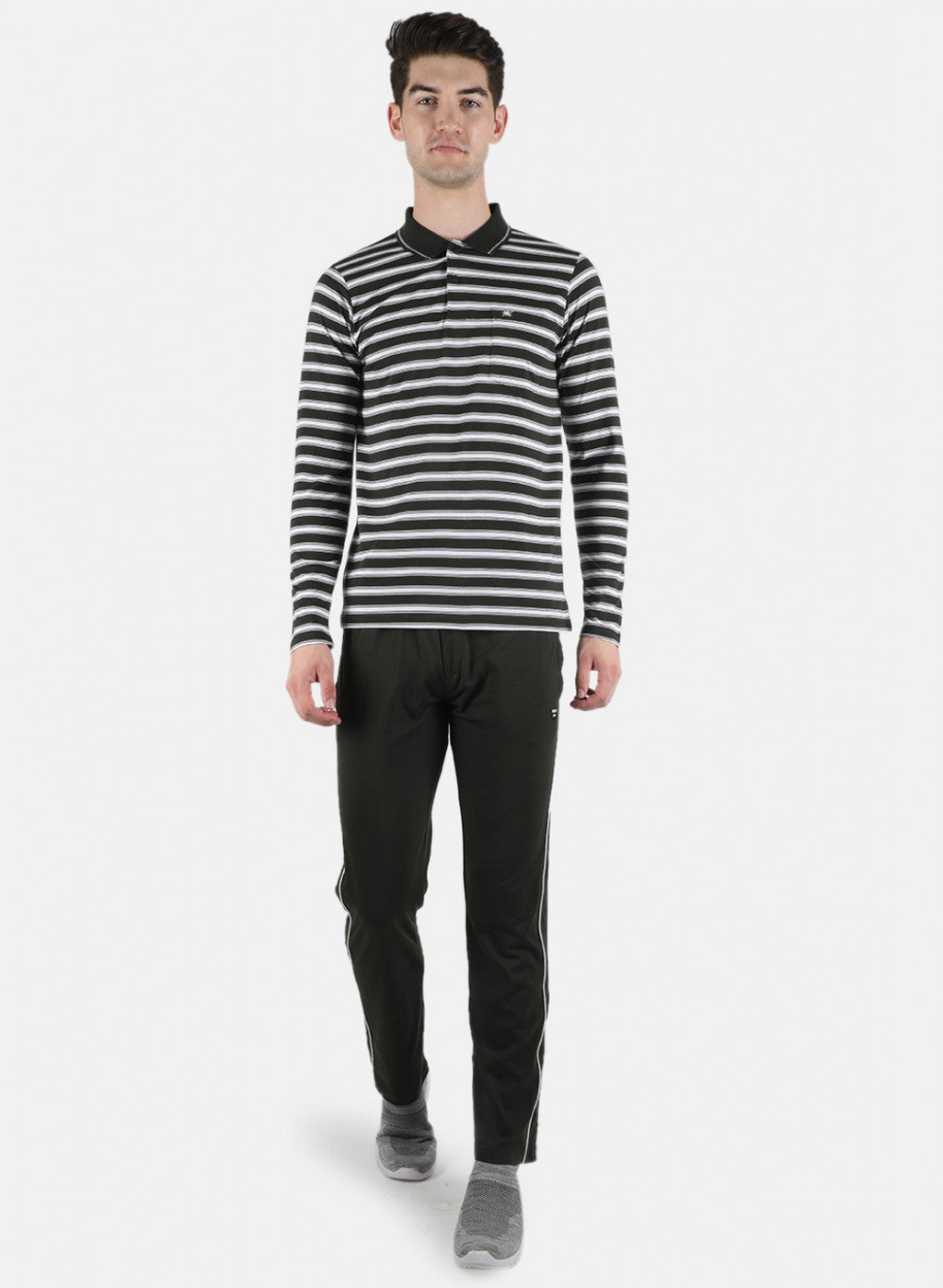 Men Olive Stripe Lower Set