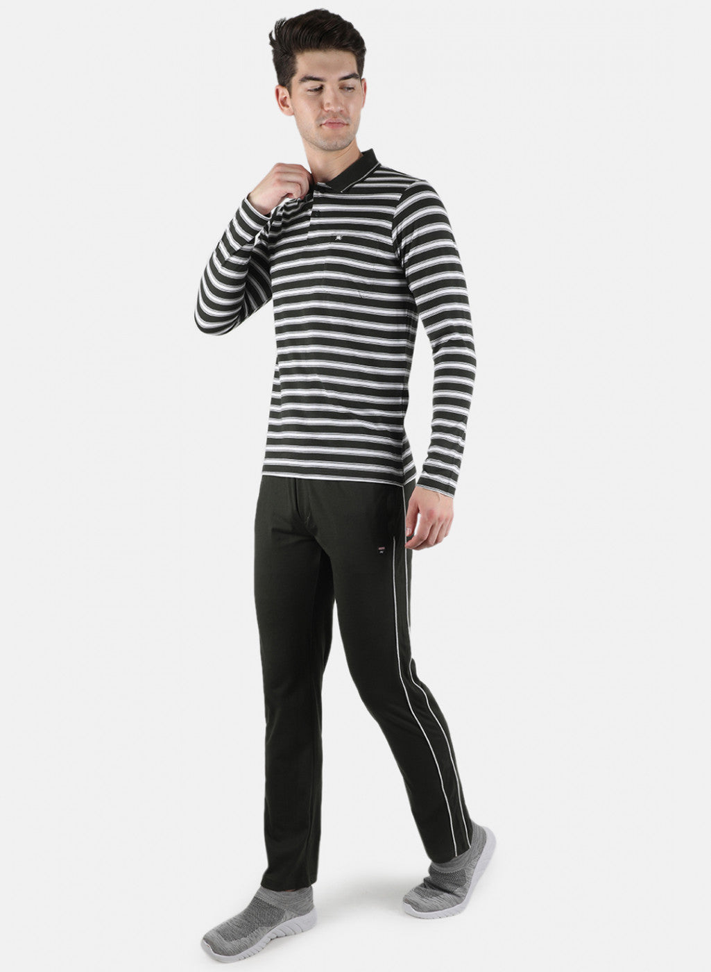 Men Olive Stripe Lower Set