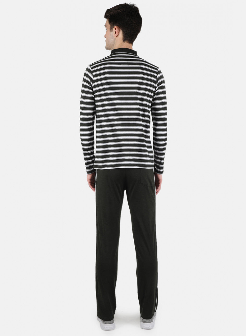 Men Olive Stripe Lower Set