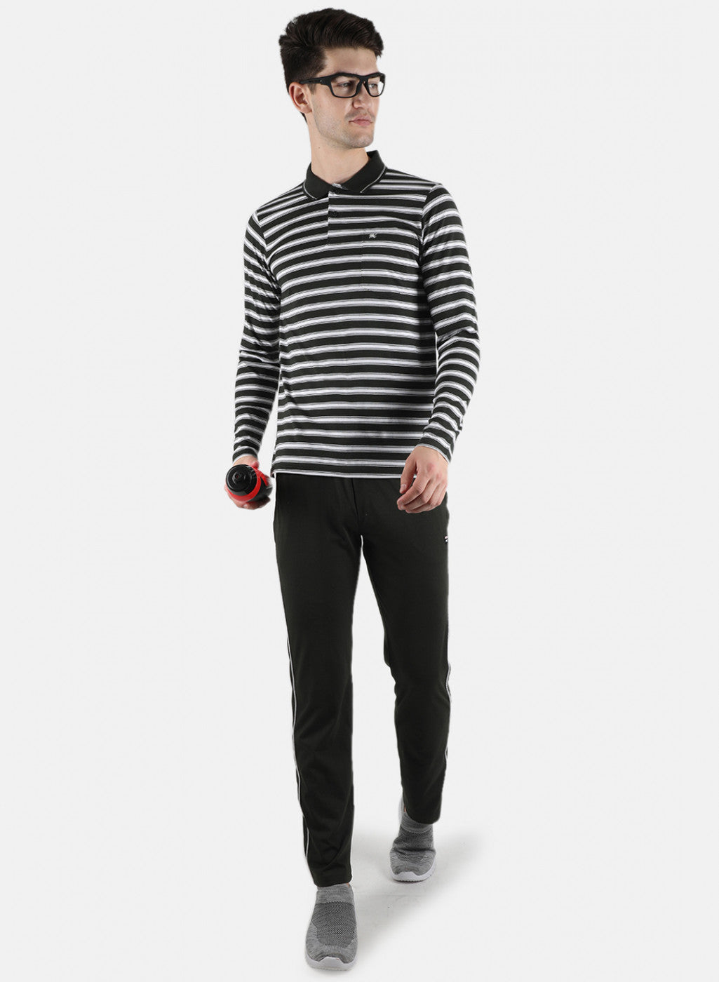 Men Olive Stripe Lower Set