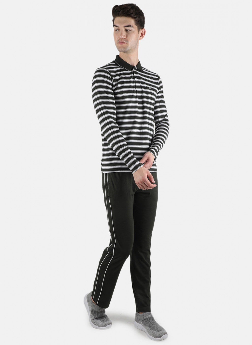 Men Olive Stripe Lower Set