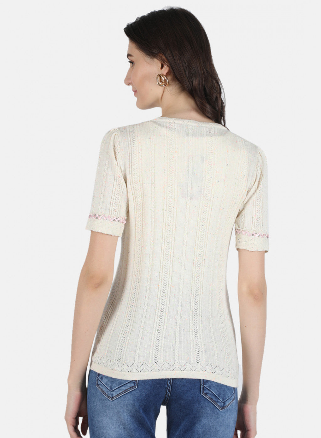 Women Beige Self Design Top