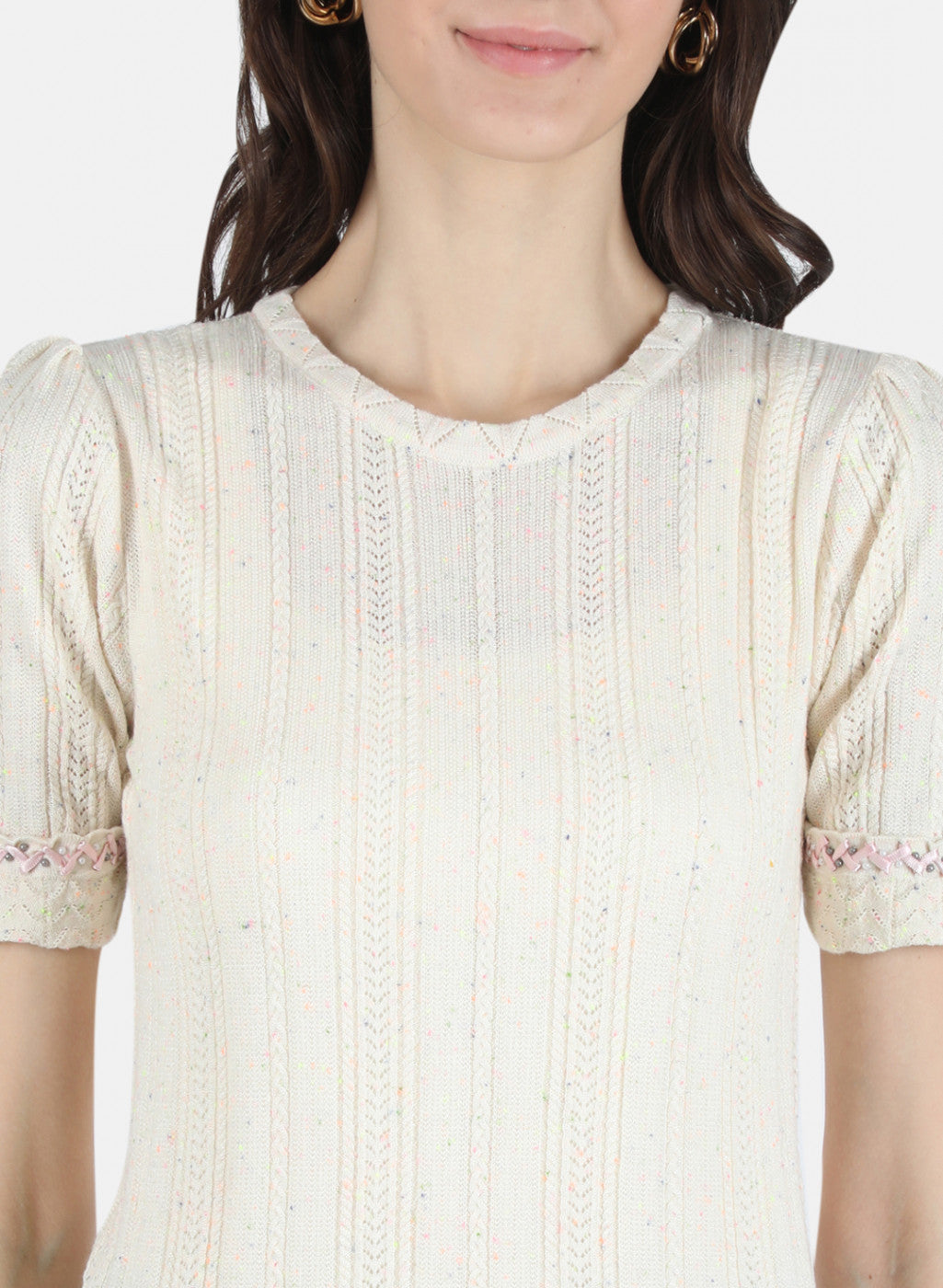 Women Beige Self Design Top