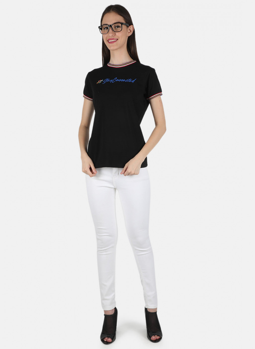 Women Black Embroidered Top