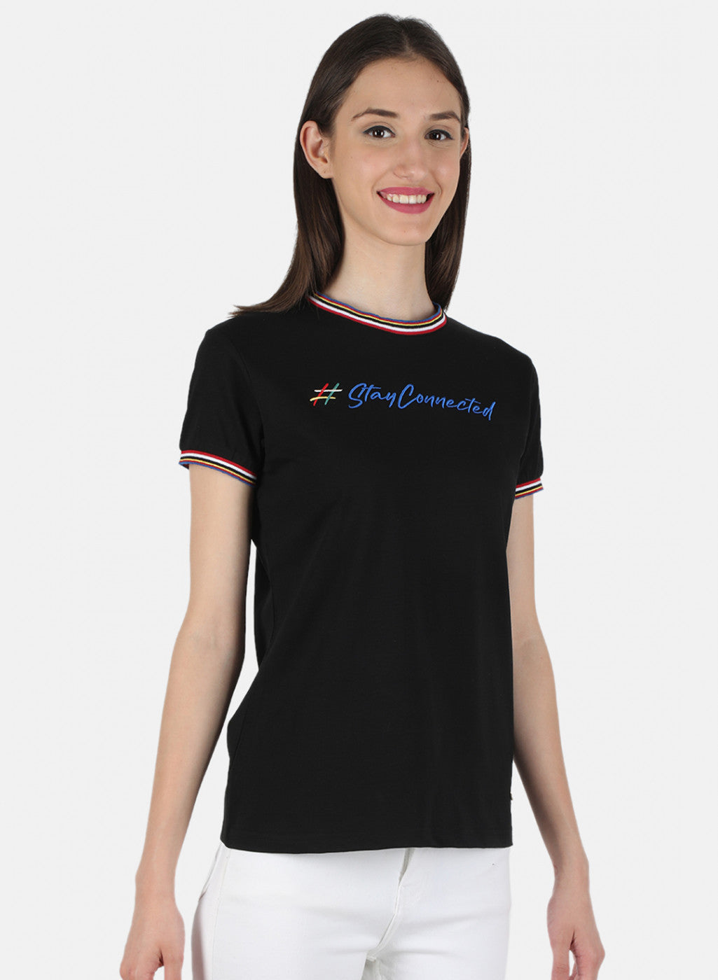 Women Black Embroidered Top