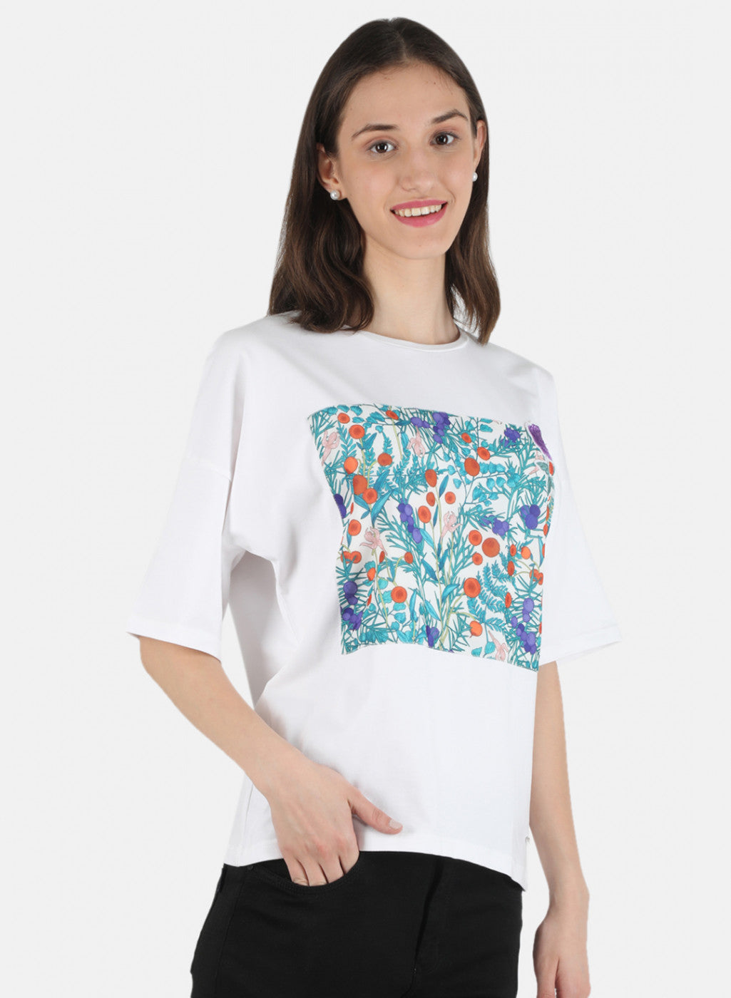 Women Off White Printed Top