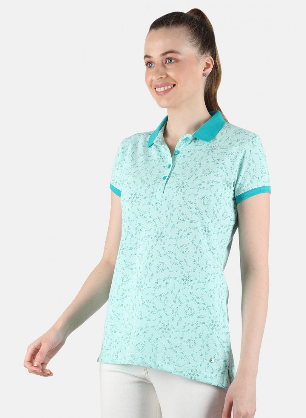 Women Aqua Blue Printed T-Shirt