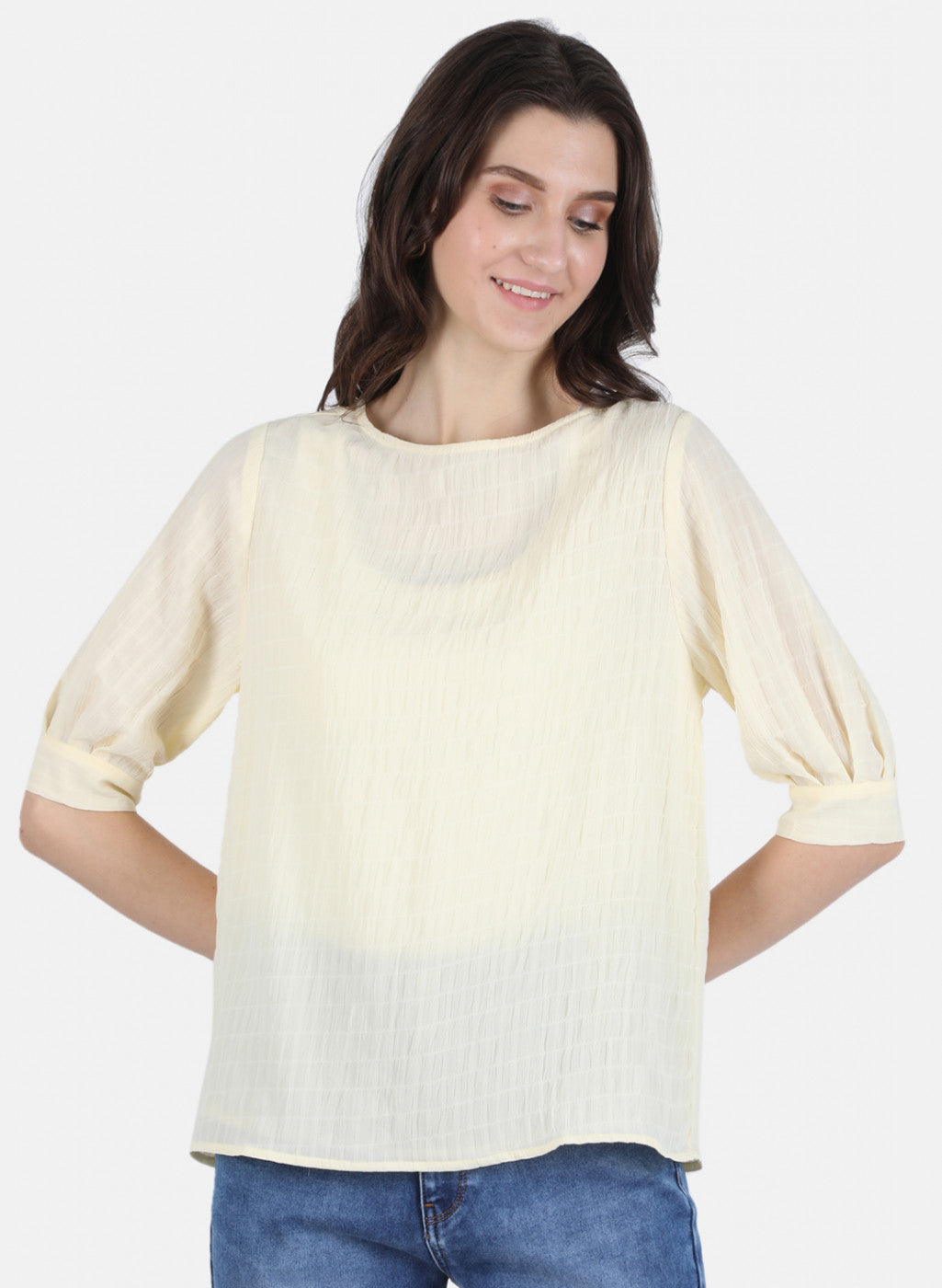 Women Yellow Check Top