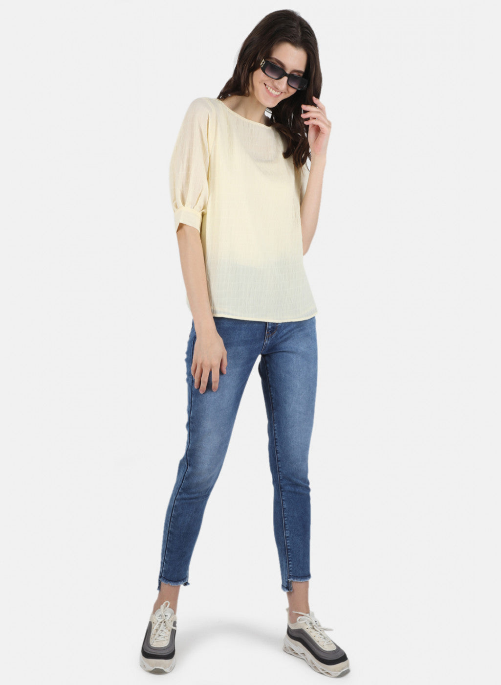 Women Yellow Check Top