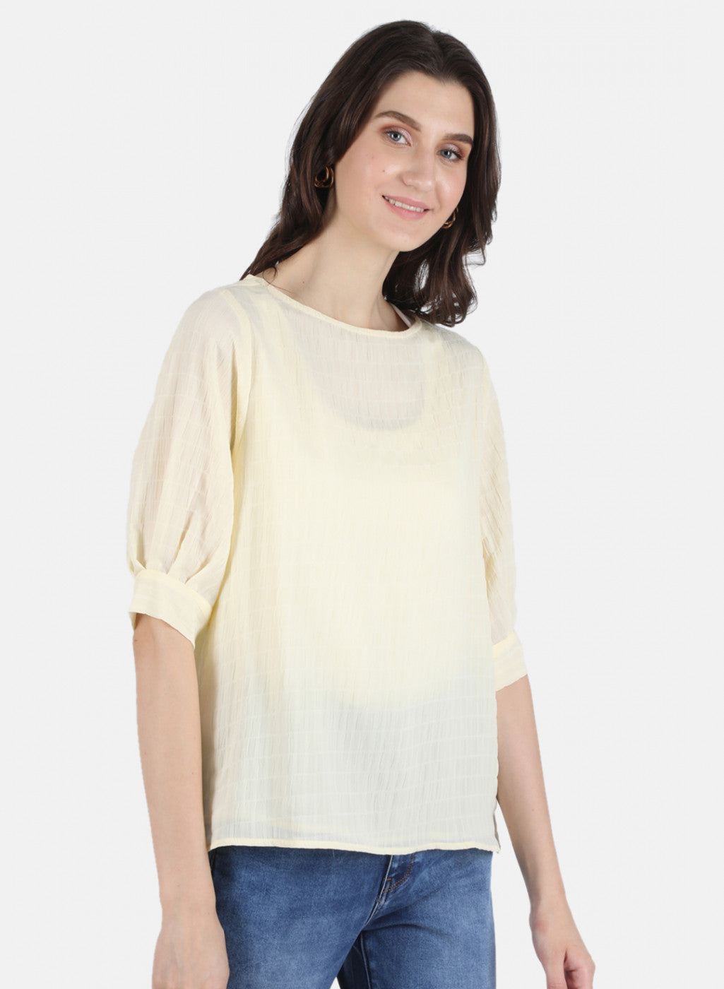 Women Yellow Check Top