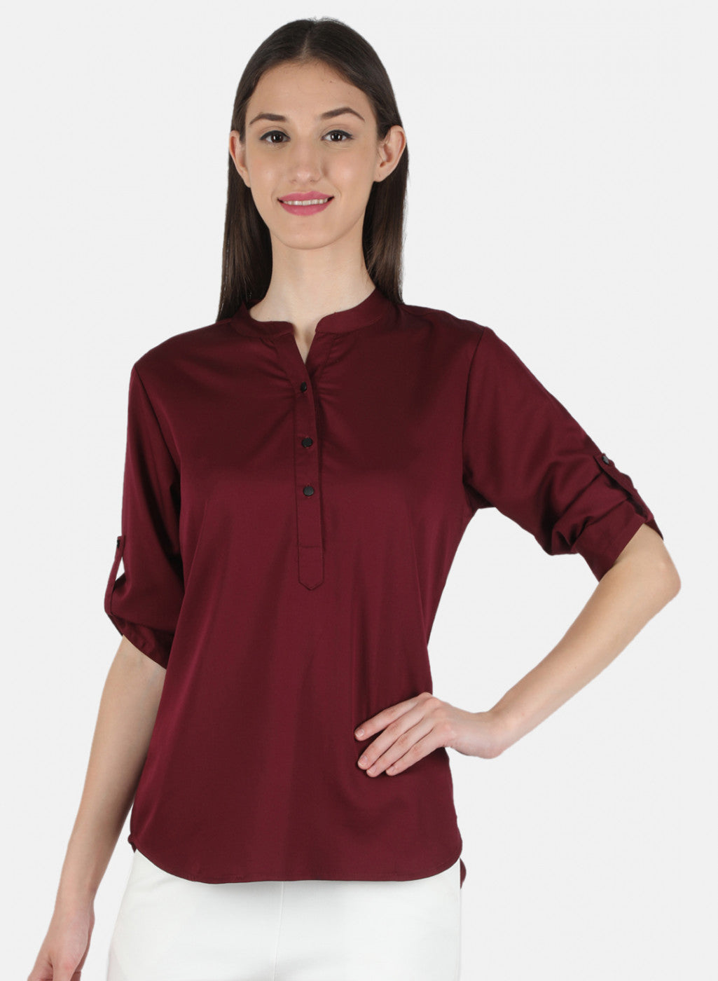 Women Maroon Plain Top