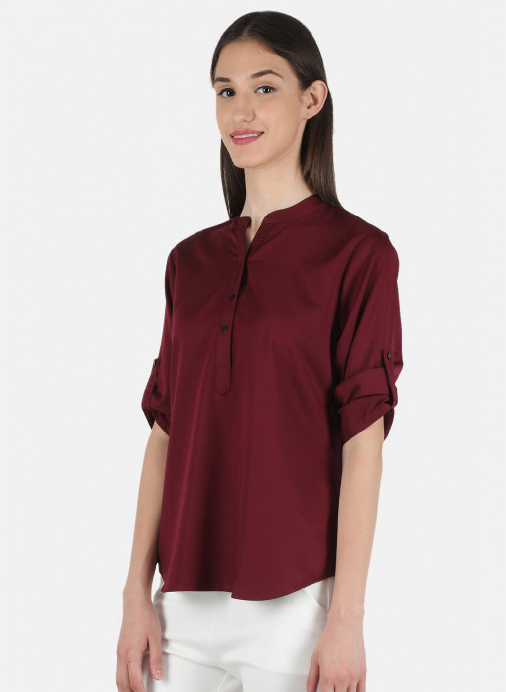 Women Maroon Plain Top