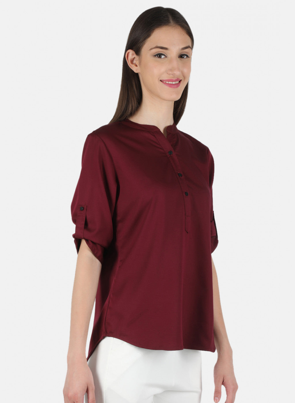 Women Maroon Plain Top