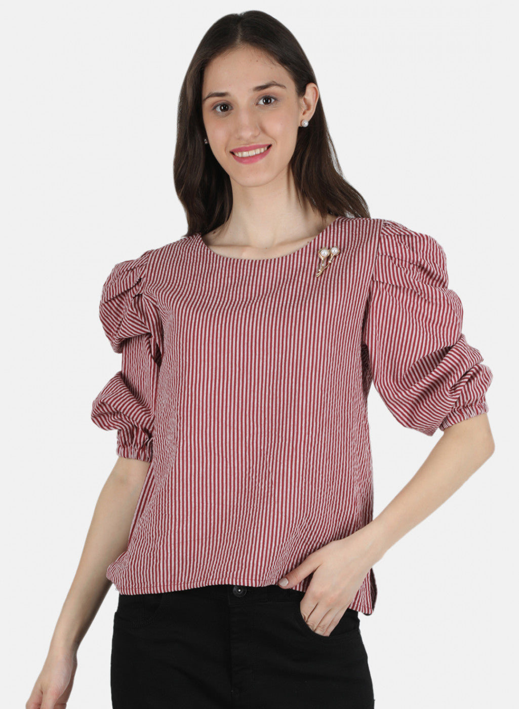 Women Maroon Stripe Top
