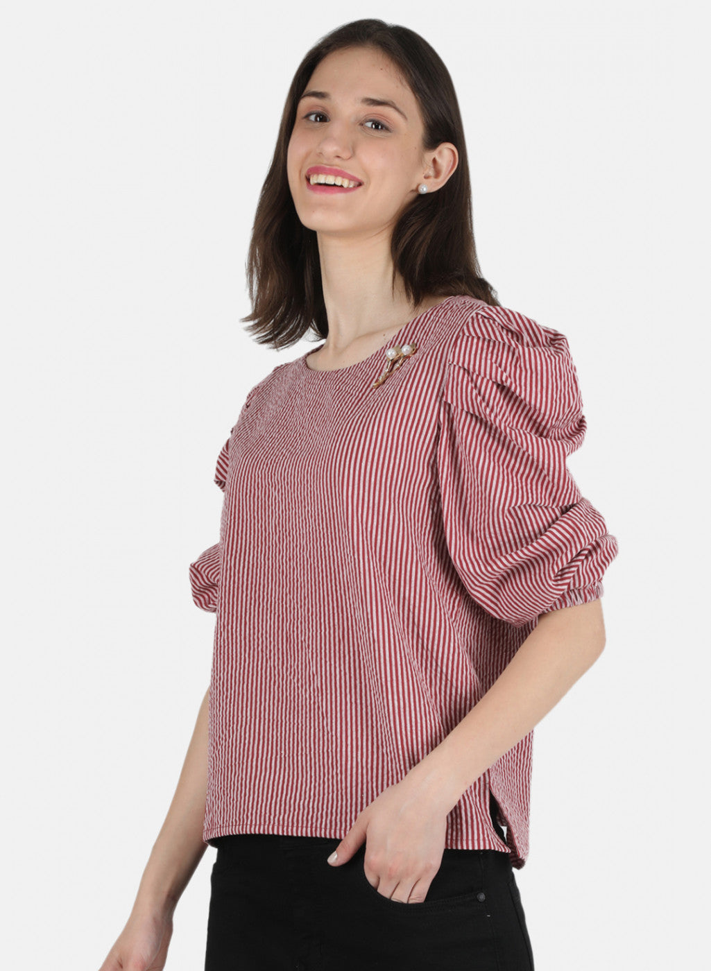 Women Maroon Stripe Top