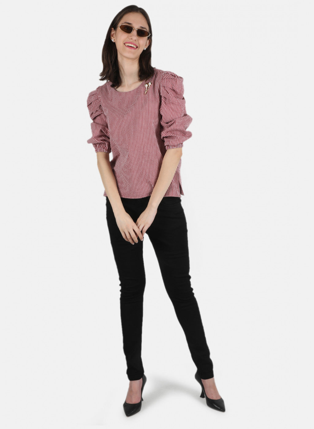 Women Maroon Stripe Top