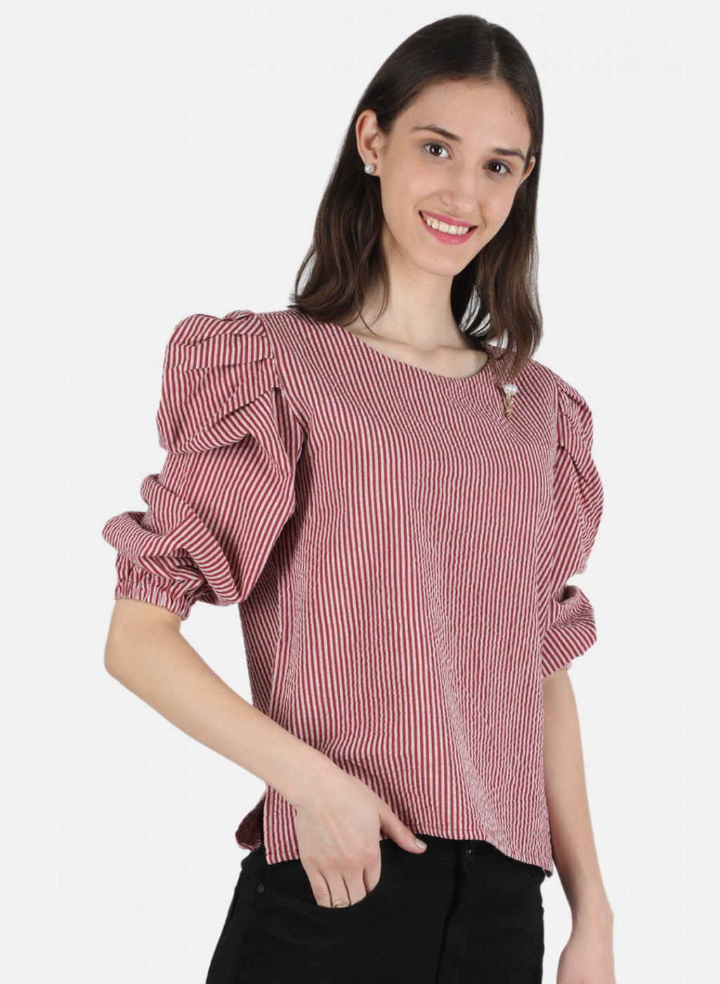 Women Maroon Stripe Top